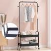 CNCEST 2-Layer Rolling Drying Racks 2-in-1 Drying Racks Metal Basket Drying Racks with Wheels and Hooks for Home Bedroom Laundry Small Place Entrance Black view 2