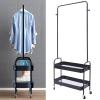 CNCEST 2-Layer Rolling Drying Racks 2-in-1 Drying Racks Metal Basket Drying Racks with Wheels and Hooks for Home Bedroom Laundry Small Place Entrance Black view 4