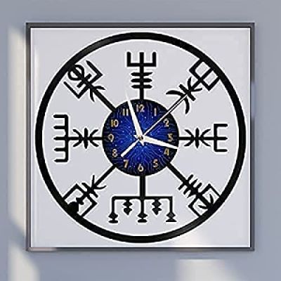 Wall Clock with Viking Age Symbols Vinyl Clock Quiet and Ticking Wall Art Clock Mechanism