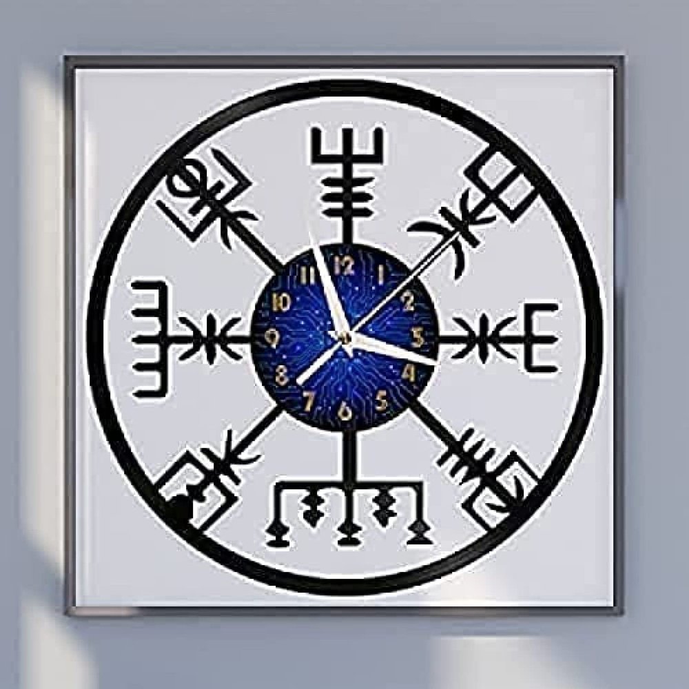 Wall Clock with Viking Age Symbols Vinyl Clock Quiet and Ticking Wall Art Clock Mechanism