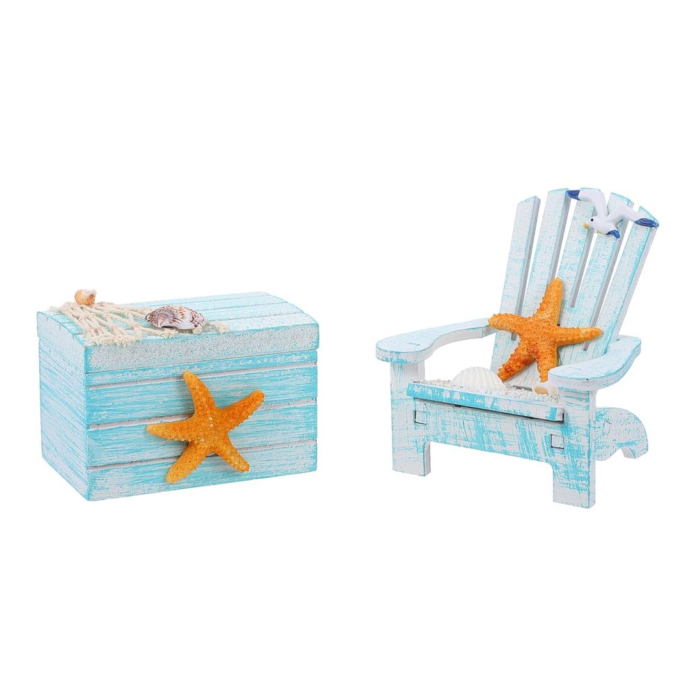 LIFKOME Mediterranean Style Mini Beach Chair Ornament with Wooden Box Nautical Home Decor Accent for Tabletop Dollhouse Bathroom and Office Decoration