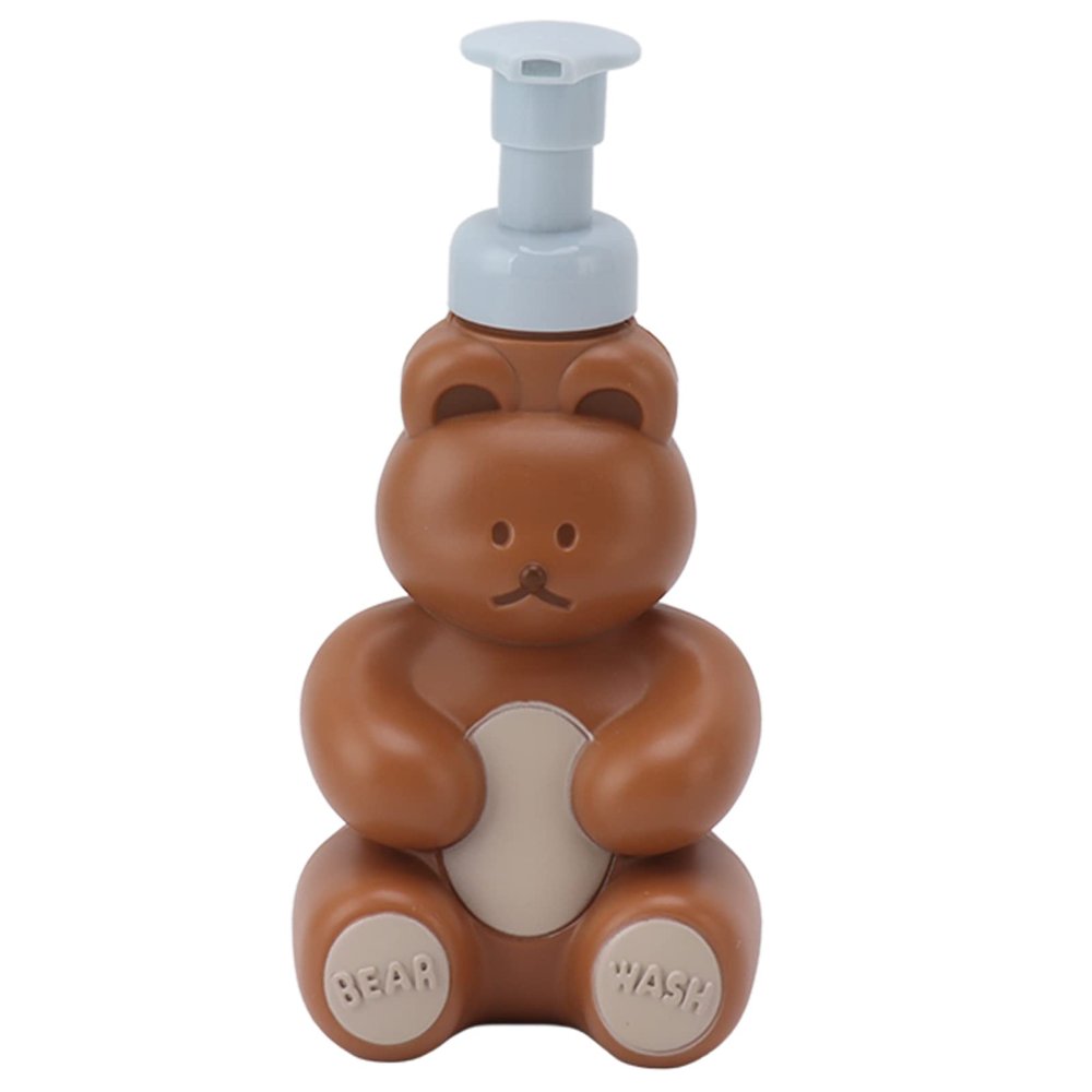 Cartoon Bear Shape Empty Liquid Hand Soap Dispenser Bottle, Large Brown, PP PE Material, Refillable Pump Bottle for Shampoo, Conditioner, Lotion