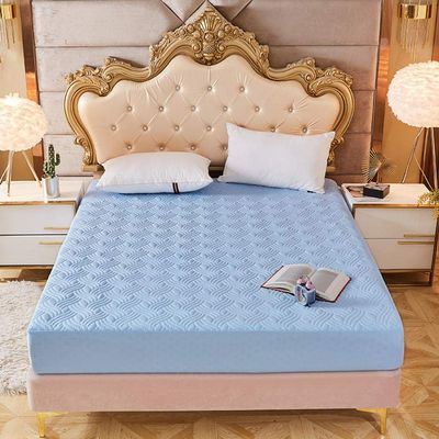 Hotel Bed Sheet Thick Quilted Soft Deep Pocket Fitted Sheets, Solid Color Non Slip Mattress Protector for Bedroom Hotel (Sky Blue 1 180 * 200cm)