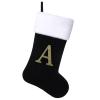 Yehnois 20 Inches Initial Monogram Christmas Stocking Personalized,Deluxe Black Velvet Body with Super Soft Plush Cuff Embroidered Letter,Holiday Season DecorA view 1