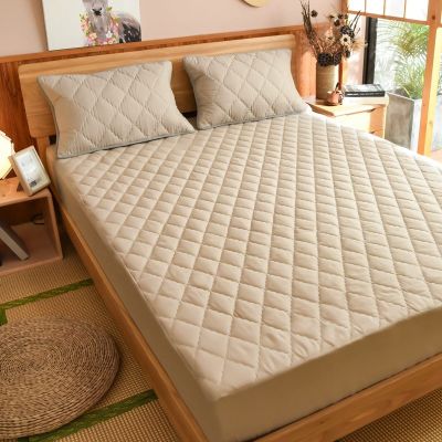 Fitted Sheet Queen,Quilted Waterproof Solid Color Mattress Protector, Bedroom Hotel Homestay Guest Room Fitted Sheets for Single Double Beds (Khaki 120 * 200cm)
