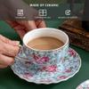 Agyiuns Tea Cup and Saucers, 6.4oz Floral Tea Cups with Gold Trim, Porcelain Teacup, Coffee Cappuccino Espresso Latte Mugs for Party Birthday,Party Cafe Home, Christmas Gift (Blue) view 3