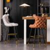 26" Bar Height Barstools Set of 2 with Backs Modern Dining Bar Chairs Contemporary Fabric Upholstered Bar Counter Stools with Nailheads Gold Tipped Black Metal Legs for Kitchen Island ( Color : Orange view 3