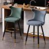 26" Bar Stools Set of 2 Counter Height Contemporary Fabric Upholstered Bar Chairs Counter Stools with Tufted Nailheads and Gold Tipped Metal Legs, Modern Leisure Style Bar Chairs ( Color : Blue ) view 4
