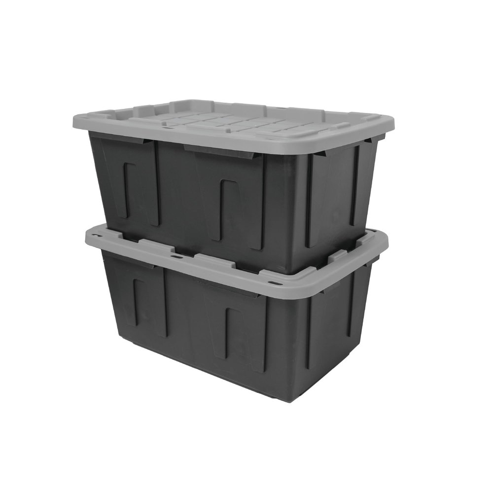 CX BLACK & YELLOW, 27-Gallon Heavy Duty Tough Storage Container & Snap-Tight Lid, Black & Grey (14.3H x 20.6W x 30.6D), Weather-Resistant Design and Stackable Organization Tote [2 Pack]