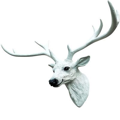 DFONCE Faux Taxidermy Large Deer Head Wall Mount Sculpture,Animal Head Modern Wall Decoration (Color : White, Size : 40X52cm)