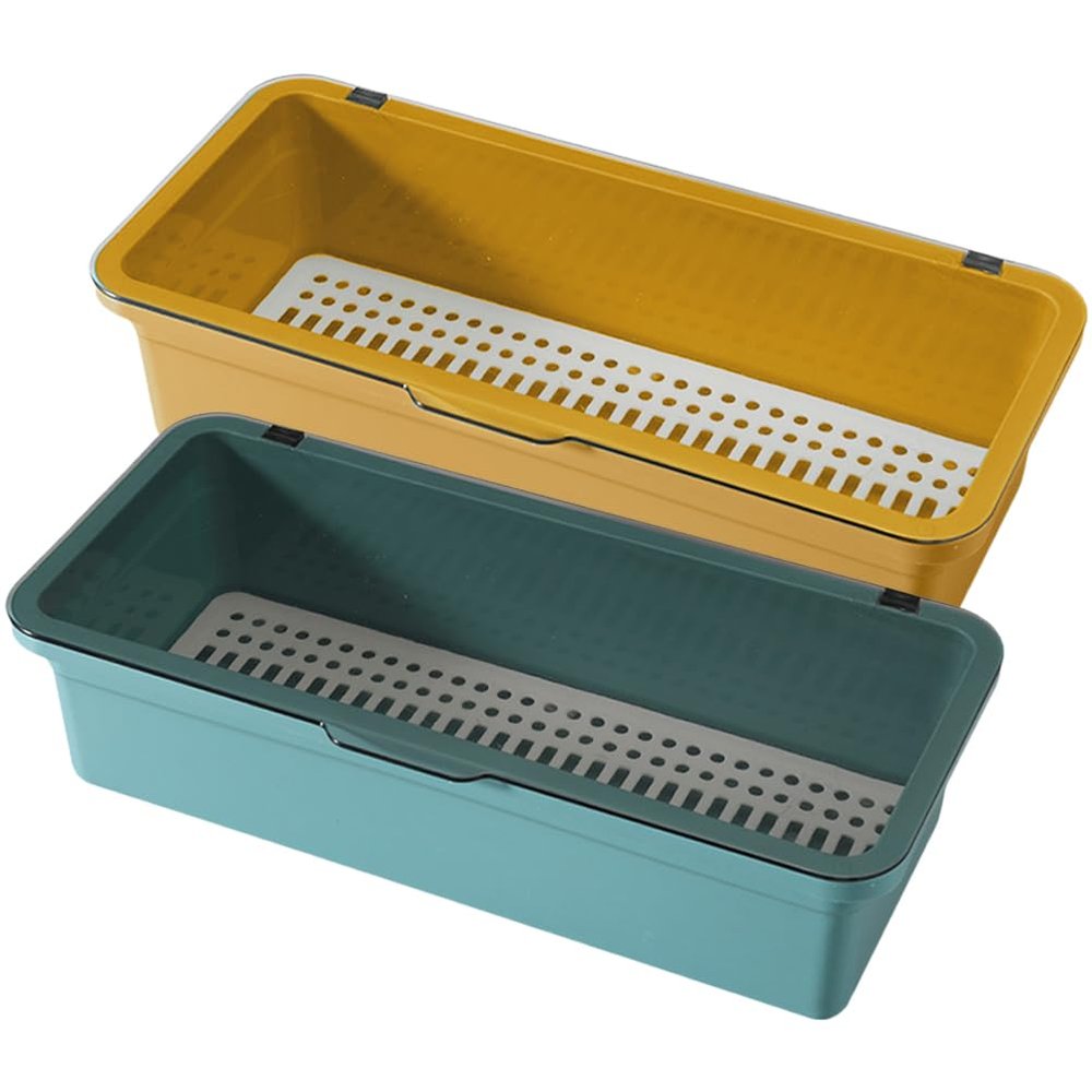 Cabilock 2pcs Transparent Flatware Tray Utensil Organizer: Chopsticks Storage Box with Lid, Plastic Utensil Drawer Organizer Silverware Drawer Organizer Tray Cooking Dinnerwar