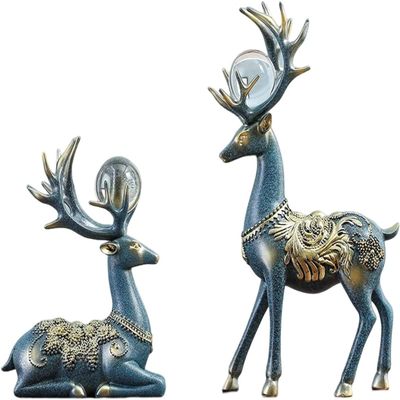 1 Pair Reindeer Figurines Elk Figurines Standing and Sitting Deer Statues Resin Animal Deer Ornament for Xmas Desk Bedroom Office Decoration - Blue