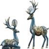 1 Pair Reindeer Figurines Elk Figurines Standing and Sitting Deer Statues Resin Animal Deer Ornament for Xmas Desk Bedroom Office Decoration - Blue view 1