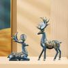 1 Pair Reindeer Figurines Elk Figurines Standing and Sitting Deer Statues Resin Animal Deer Ornament for Xmas Desk Bedroom Office Decoration - Blue view 4