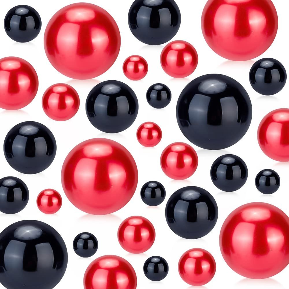 PH PandaHall 148pcs Pearls for Vase Filler Red Black No Hole Faux Beads Water Candle Beads Centerpieces Bead for Makeup Brush Holder New Year Home Table Decor 10/14/20/30mm