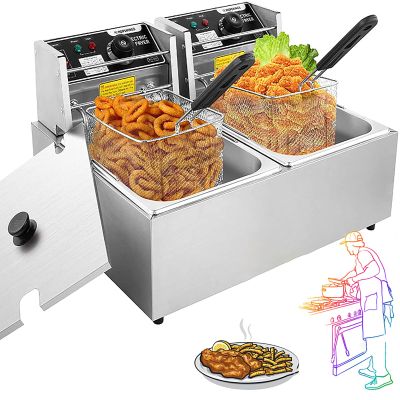 OFPURE Commercial Deep Fryer, 20LCountertop Fryer for Restaurant and Home, Stainless Steel Dual Electric Deep Fryer with 2 Frying Baskets, for Kitchen, Restaurant and Commercial Use 110V/60Hz