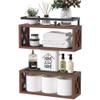 RICHER HOUSE Floating Wood Shelves with Guardrail, Rustic Brown, Wall Mounted, 2 Shelves, Farmhouse Style view 1