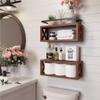 RICHER HOUSE Floating Wood Shelves with Guardrail, Rustic Brown, Wall Mounted, 2 Shelves, Farmhouse Style view 2
