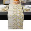 Summer Fall Yellow Leaves Table Mats Set of 6 With Table Runner 90 Inches Long,Cotton Linen Tablerunner Burlap Kitchen Dining Placemats for Wedding/Coffee/Dresser Party,Modern Abstract Grey Floral Art view 3