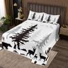 Erosebridal Kawaii Deer Bedspread King Size Bear Rabbit Quilt Set for Kids Boys Girls, Moose Antler Coverlet Set Black Pine Tree Bedding Set, Rustic Farmhouse Bed Cover Soft Cozy view 1
