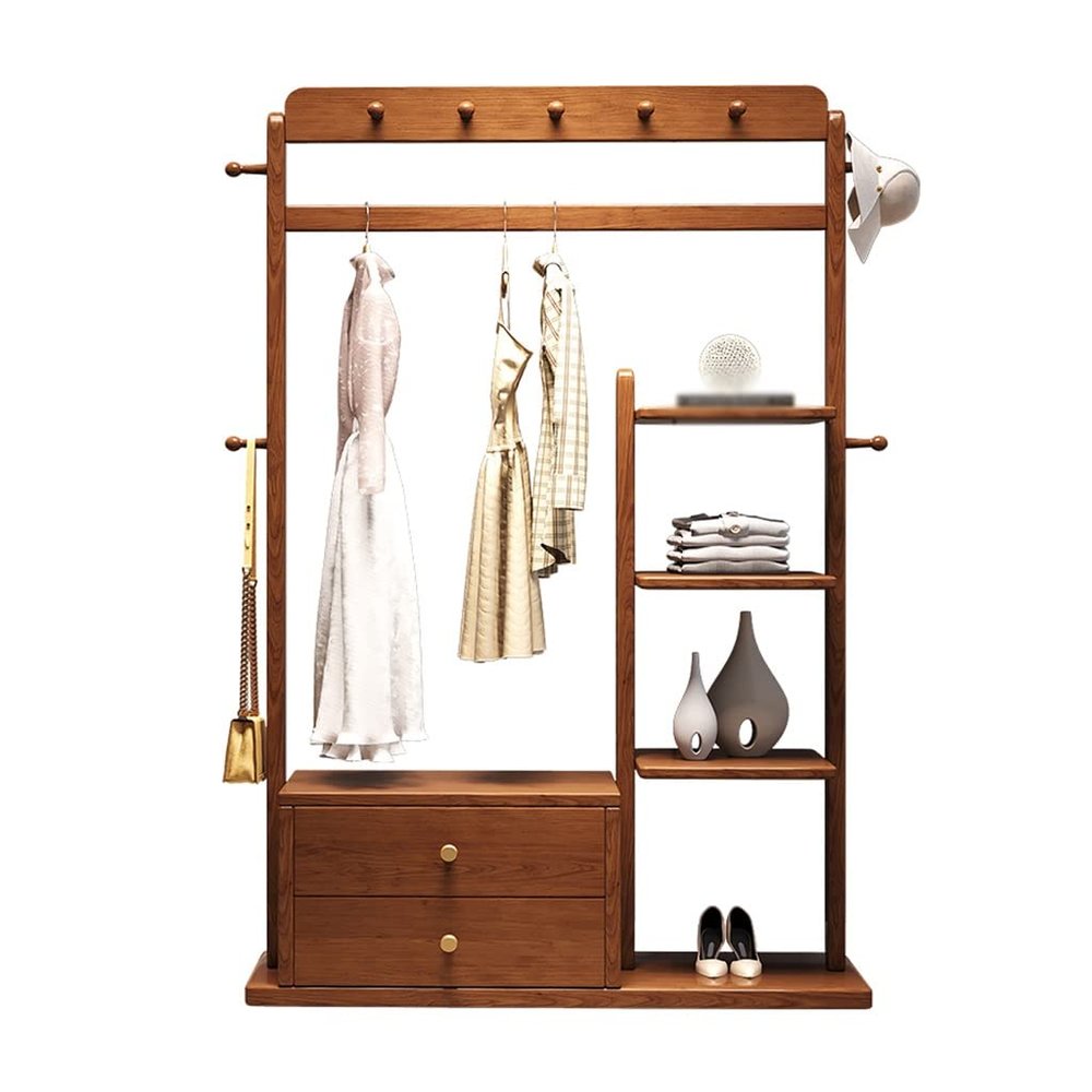 HIHELO Standing Coat Rack Creative Coat Rack Floor-to-Ceiling Bedroom with Double-Layer Drawer Shelf Living Room Shoe Changing Stool Coat Racks (Size : 100 * 38 * 170cm)