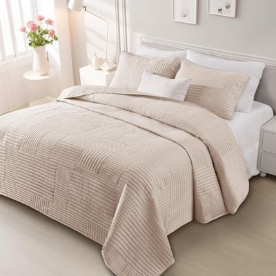 Whale Flotilla Ultra Soft Twin Quilt Bedding Set, Lightweight Microfiber Brich Beige Quilts Bedspreads Twin Size, 2 Piece Ultrasonic Geometric Coverlet Bed Cover for All Seasons