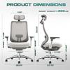 COLAMY Ergonomic Mesh Office Chair, High Back Computer Executive Desk Chair with Adjustable Headrest and 4D Arms, Slide Seat, Tilt Lock-Light Grey view 3