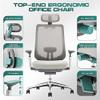 COLAMY Ergonomic Mesh Office Chair, High Back Computer Executive Desk Chair with Adjustable Headrest and 4D Arms, Slide Seat, Tilt Lock-Light Grey view 4