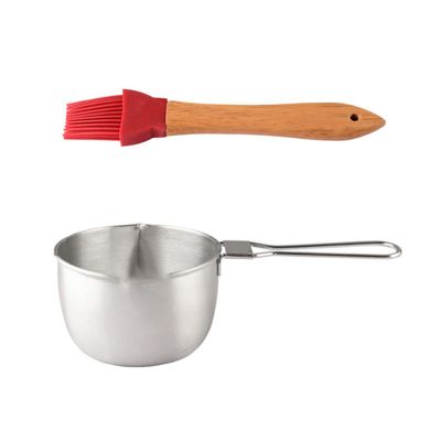 DEPILA Cast Iron Skillets Cast Iron Skillets Basting Brush Sauce Pot with Cooking Pot Chocolate Melting Pot Wax Melting Pot Silicone Brush, Stainless Candle Heater Candle Making Pots Woks