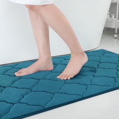OLANLY Memory Foam Bath Mat Rug 70x24, Ultra Soft and Absorbent Bathroom Rugs, Non-Slip, Comfortable, Machine Washable Bath Carpet for Bathroom Floor, Shower and Home Decor Accessories, Peacock Blue