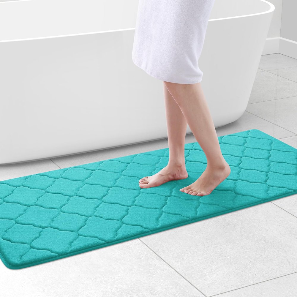 OLANLY Memory Foam Bath Mat Rug 59x24, Ultra Soft and Absorbent Bathroom Rugs, Non-Slip, Comfortable, Machine Washable Bath Carpet for Bathroom Floor, Tub, Shower and Home Decor Accessories, Teal