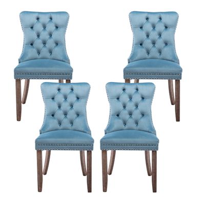 Rhomtree Tufted Dining Chair Modern Velvet Chairs for Dining Room Upholstered Dining Chairs with Nailhead Rivet Trim Design Pull Back Ring for Kitchen Dining Room (Light Blue, Set of 4)