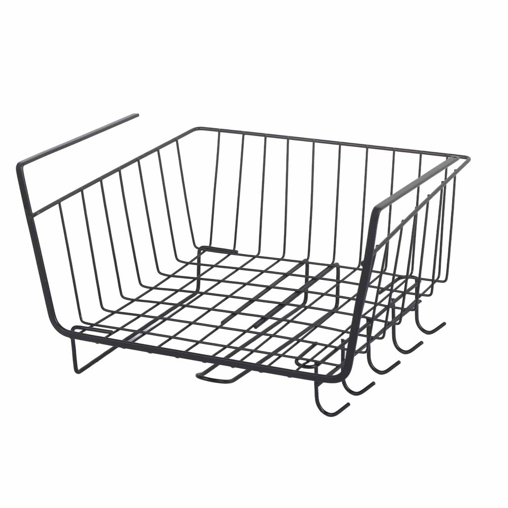 LYBLY Under Shelf Basket, Under Cabinet Basket No Drilling Undershelf Storage Basket Kitchen Hanging Under Shelf Storage Wire Basket/58 (Color : Black)