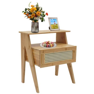 DNYSYSJ Bedside Table 16.9 * 12.2 * 19.7in Bamboo Nightstand,Storage Cabinet Organizer,Multifunctional Sofa Side Table,Wooden Bedroom Office Storage Side Table with Open Shelf