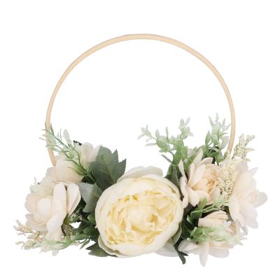 LYBLY Artificial Flower Hoop Wreath, Spring Wreath for Front Door Hoop Wreath Floral Centerpieces Bridal Bridesmaid Portable Garland for Indoor Outdoor Wedding Decorations/172 (Color : Beige)