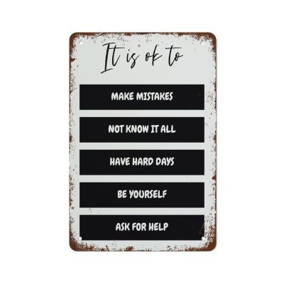 It's Okay To Make Mistakes It's Ok Therapy Office Decor Tin Sign Vintage Metal Signs Vintage Wall Decor Retro Art Tin Sign Wall Decor for Home Bar Office Cafe Farm Room Metal Retro Poster 8x12 Inch