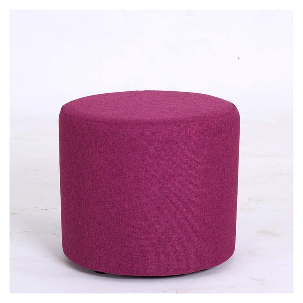 ALDEPO Shoe Cabinet Round Footrest Stool Portable Padded Footstool with Removable Linen Cover Shoe Changing Stool Living Room Sofa Bedroom (Color : Wine Red)