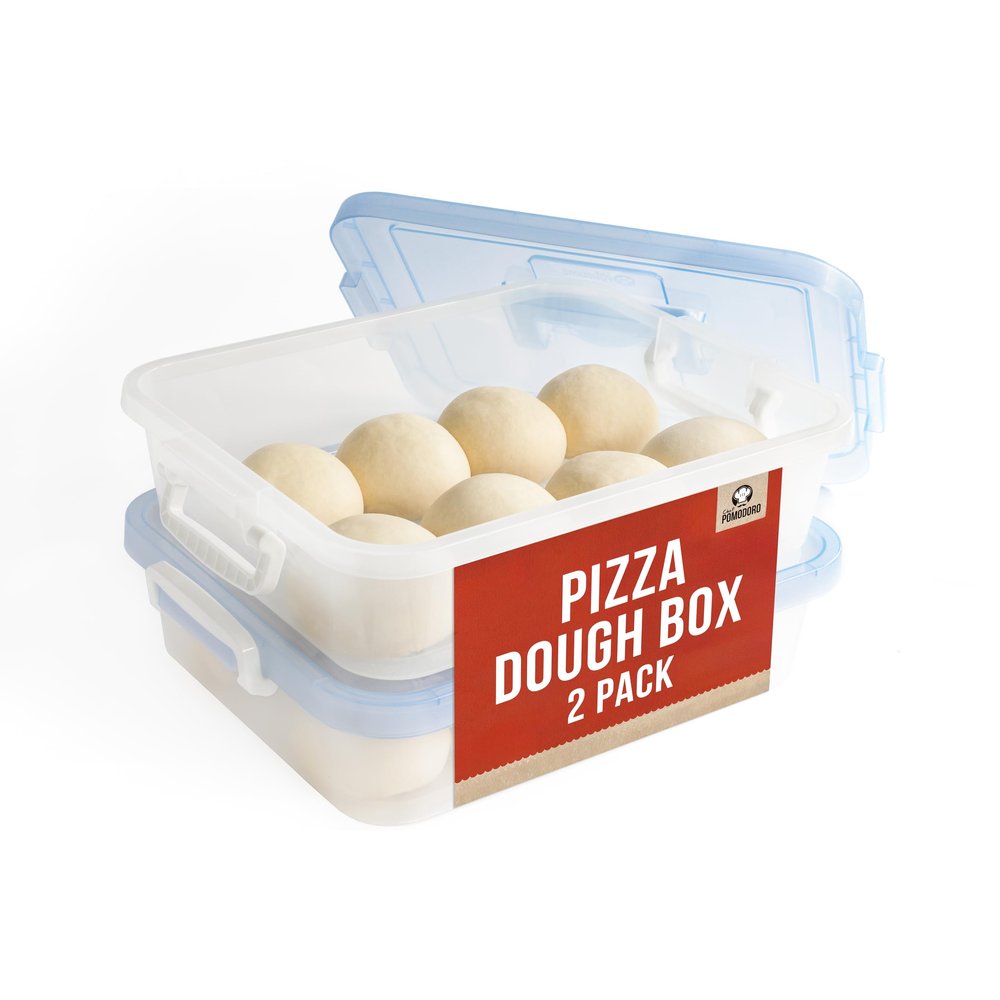 Chef Pomodoro Large Pizza Dough Proofing Box with 2 Trays and 2 Lids, 17.3 x 13.4, Pizza Dough Container with Lid Fits 6-8 Dough Balls, Pizza Dough Tray With Convenient Carry Handle (Blue)