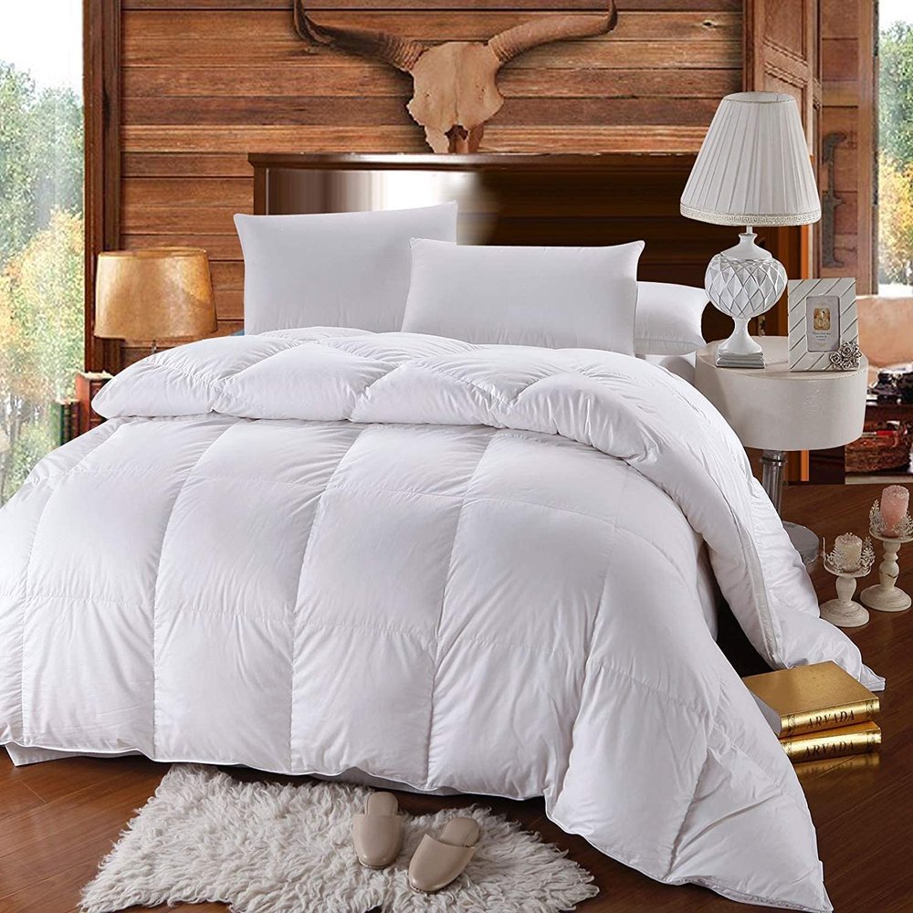 AHJ Beddings Comforter Set 7 Piece Bed in a Bag with 300GSM Comforter and 8 inch Deep Pocket Sheet Set - 600 Thread Counts, 100% Egyptian Cotton - RV/Short Queen Size, White Solid