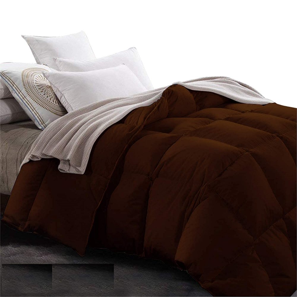 AHJ Beddings Comforter Set 7 Piece Bed in a Bag with 300GSM Comforter and 21 inch Deep Pocket Sheet Set - 600 Thread Counts, 100% Egyptian Cotton - Olympic Queen Size, Chocolate Solid
