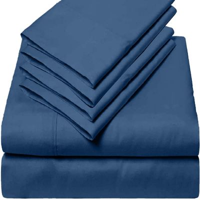7 Piece 100% Giza-Egyptian Cotton Sheets, Sheet-Giza-Pillow, 600-TC Long-Staple-Cotton, Sateen Weave Soft Silky Feel, Fits Mattress Upto 12" Deep - (Split-Cal-King 7PCs, Mediterranean Blue)