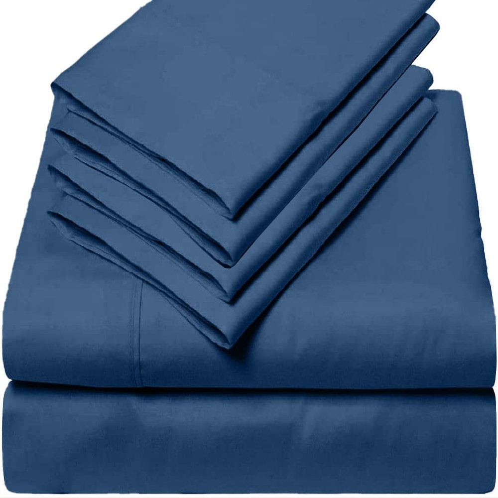 7 Piece 100% Giza-Egyptian Cotton Sheets, Sheet-Giza-Pillow, 600-TC Long-Staple-Cotton, Sateen Weave Soft Silky Feel, Fits Mattress Upto 12" Deep - (Split-Cal-King 7PCs, Mediterranean Blue)