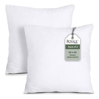 ROYALE LINENS 20 x 20 Pillow Insert - Down Alternative Throw Pillows Insert - Square Pillow Pack of 2 White - Bed & Couch Pillows - Inner Cushion for Bed, Cushion for Living Room - Shams Stuffer