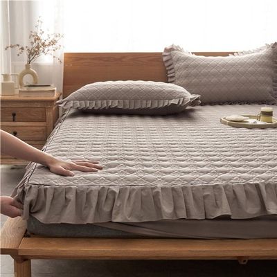 Extra Deep Pocket Sheets,Thick Cotton Quilted Mattress Protector, Bedroom Hotel Homestay Solid Color Bed Cover Mattress Protector (Khaki 200cmx220cm+30cm)