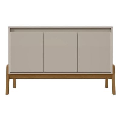Manhattan Comfort Gales 48.5-Inch Mid-Century Modern Sideboard Buffet Cabinet with Storage for Dining Room, 3 Soft Close Doors with 2 Narrow and Large Fixed Shelves, Off-White