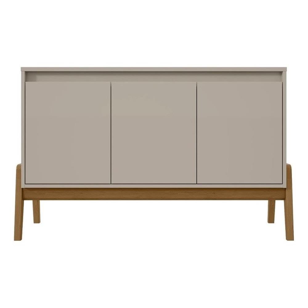 Manhattan Comfort Gales 48.5-Inch Mid-Century Modern Sideboard Buffet Cabinet with Storage for Dining Room, 3 Soft Close Doors with 2 Narrow and Large Fixed Shelves, Off-White