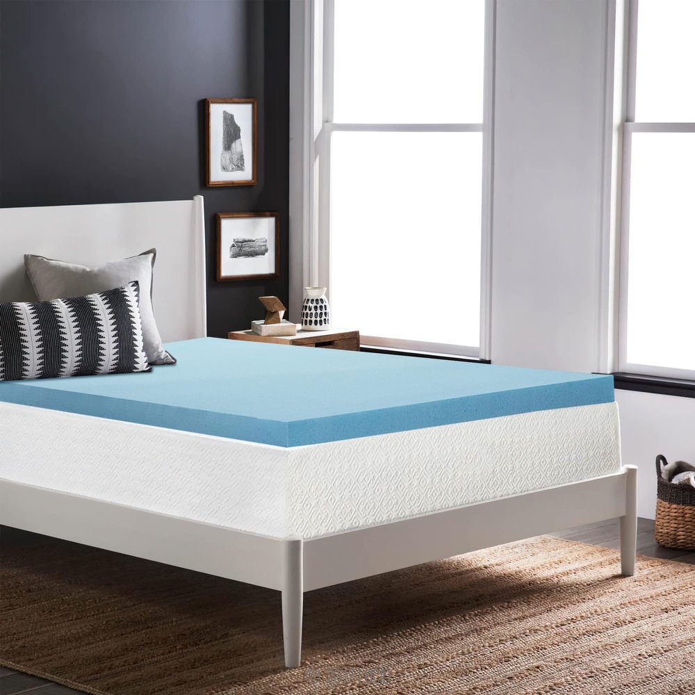Spring Coil, 2-Inch Gel Memory Foam Mattress Topper, CertiPUR-US Certified for Superior Comfort and Support, Twin, Blue