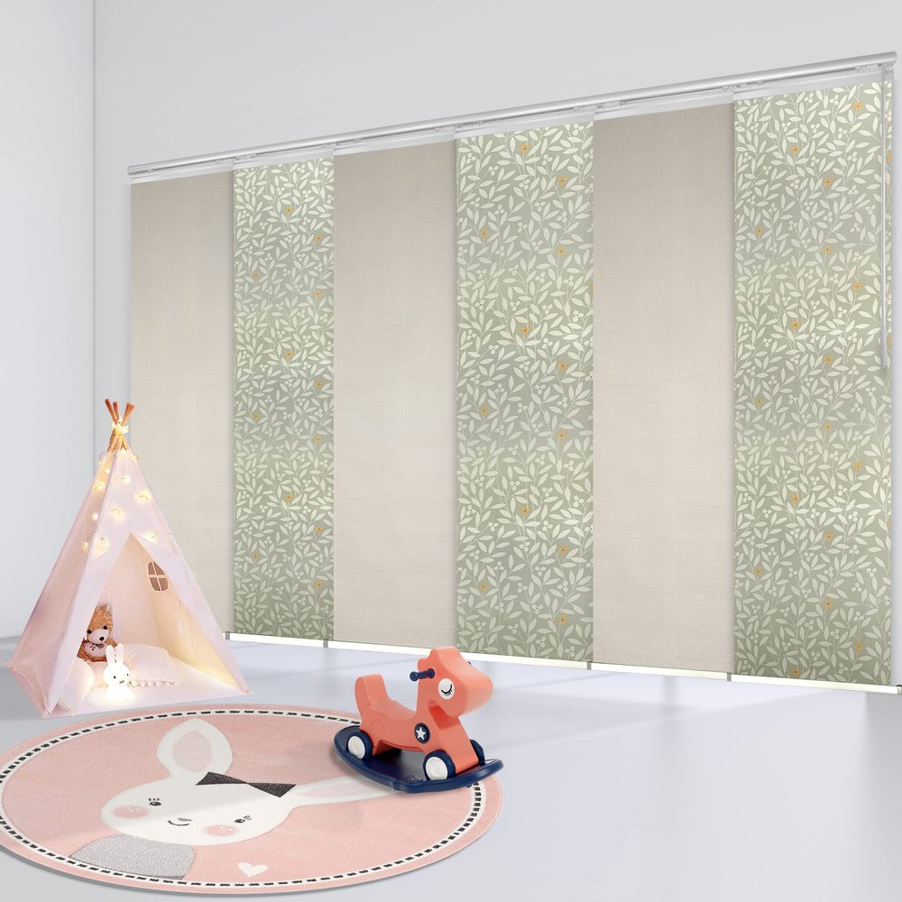 6-Panel Single Rail White Panel Track Extendable 70"-130" W x 94" H, Panel Width 23.5", Daphne, Vanilla