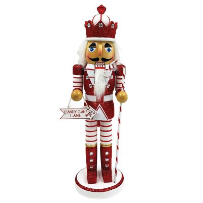 14" King with Candy Cane Lane Sign Glittered Christmas Nutcracker