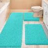 ACCUMTEK Upgrade Extra Large Teal Green Bathroom Rug Set 3 Pieces Ultra Soft, Thick Absorbent Bath Mats, Non Slip Chenille Toilet Mat for Bathroom, Bedroom, Kitchen, Turquoise view 1